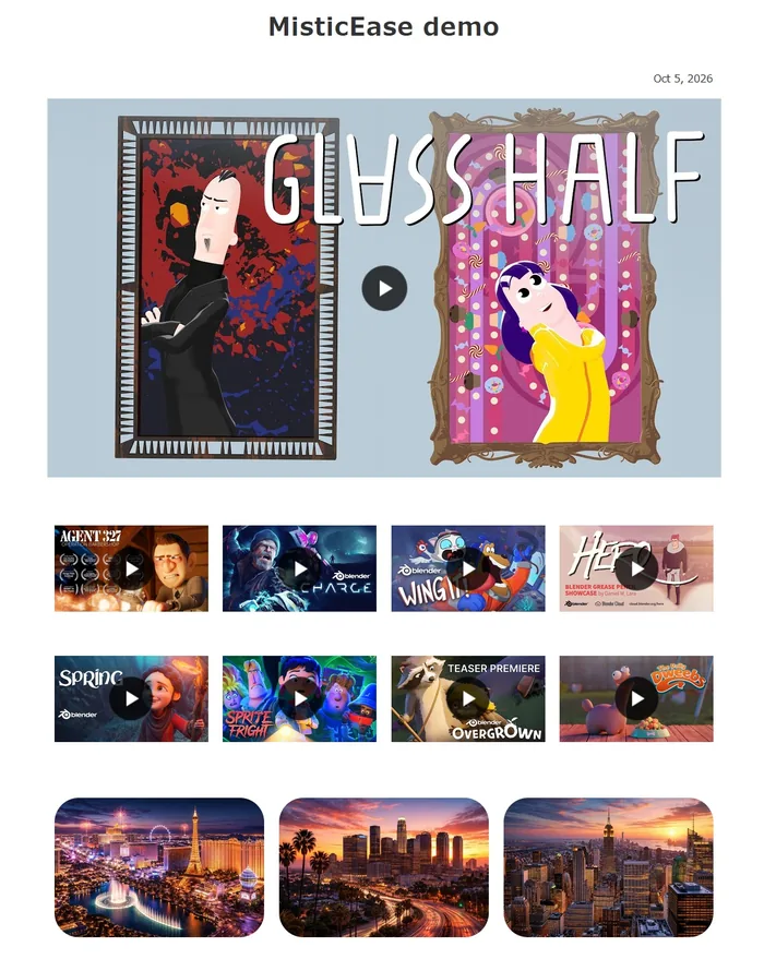 Published page with nine video thumbnails and three images